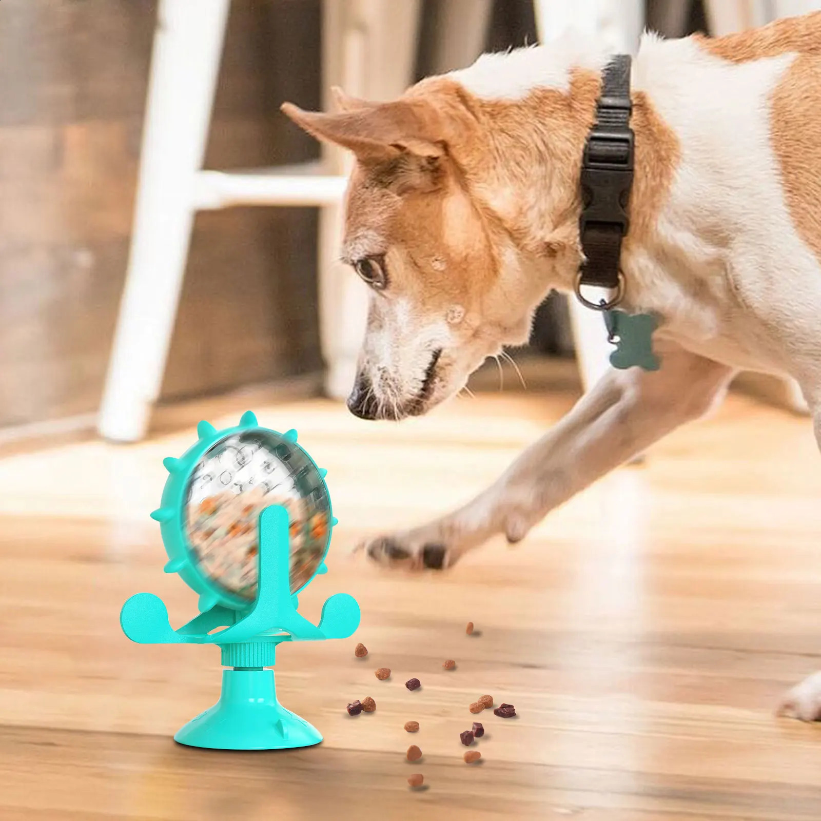 Cat toy with 360 ° rotating food delivery wheel durable PEGT and ABS materials 250312