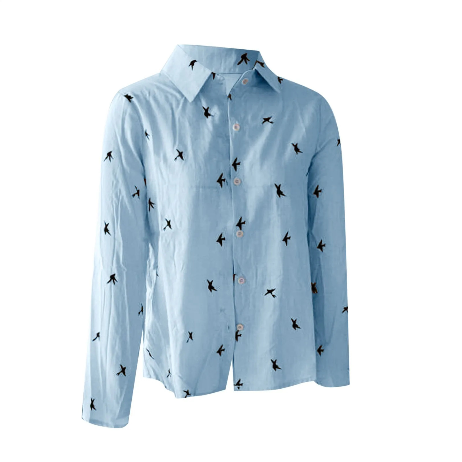 Korean Fashion Blue Pink Collar Shirt Womens Summer Thin Cool Cotton Linen Shirt French Elegant V-neck Long sleeved Shirt Womens 250318