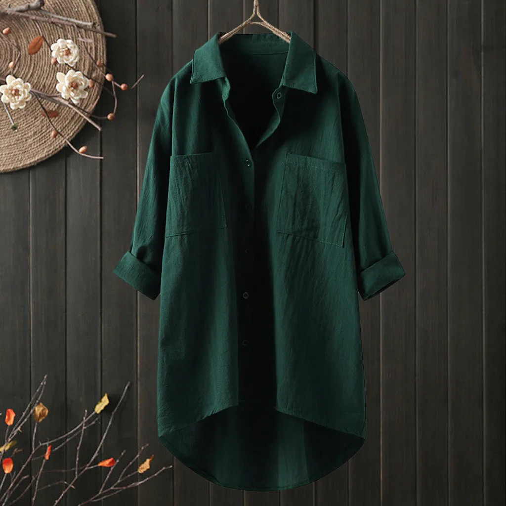ultra-fine fashionable womens shirt womens top summer button up top casual cotton linen long sleeved white top 250318