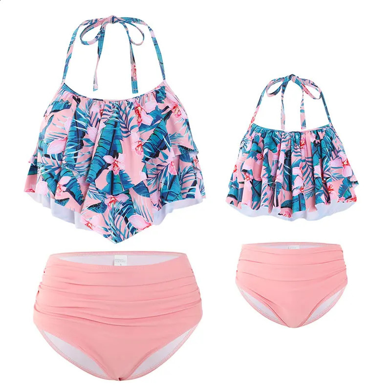 Mother Kids Girls Swimsuit Swimming Clothing Women Beach Bikini Bathing Suit Family Matching Swimwear Mummy Daughter Beachwear 250319