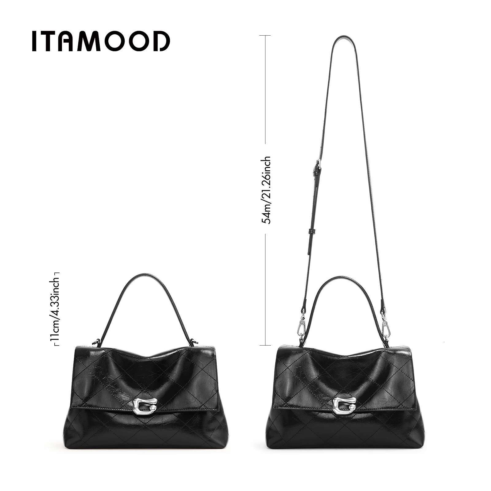 ITAMOOD Messenger Textured Work Commuting Large Capacity Leisure Handbag Genuine Leather Retro Tote Bag