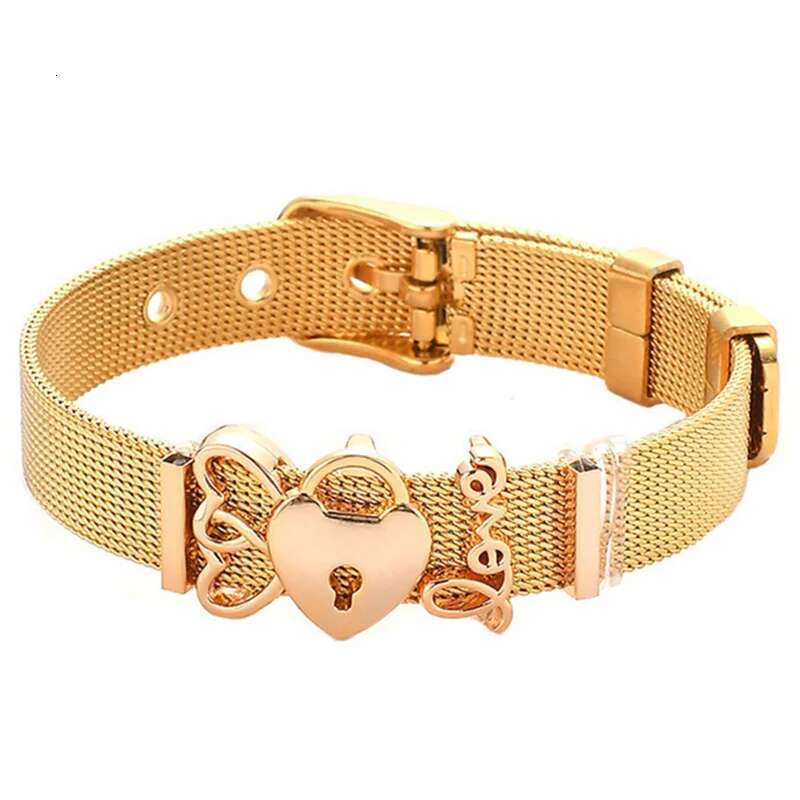 New Stainless Steel Mesh Bracelets Original Heart Love Key Beads Buckle Keeper Bracelets For Women Men Fashion Jewelry Gift