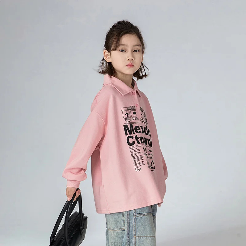 Fashion Kids Spring Autumn Sweatshirt Clothes for a Girl Letter Print Long Sleeve Polo T-shirt Print Girl Cotton Polo Shirt 250319