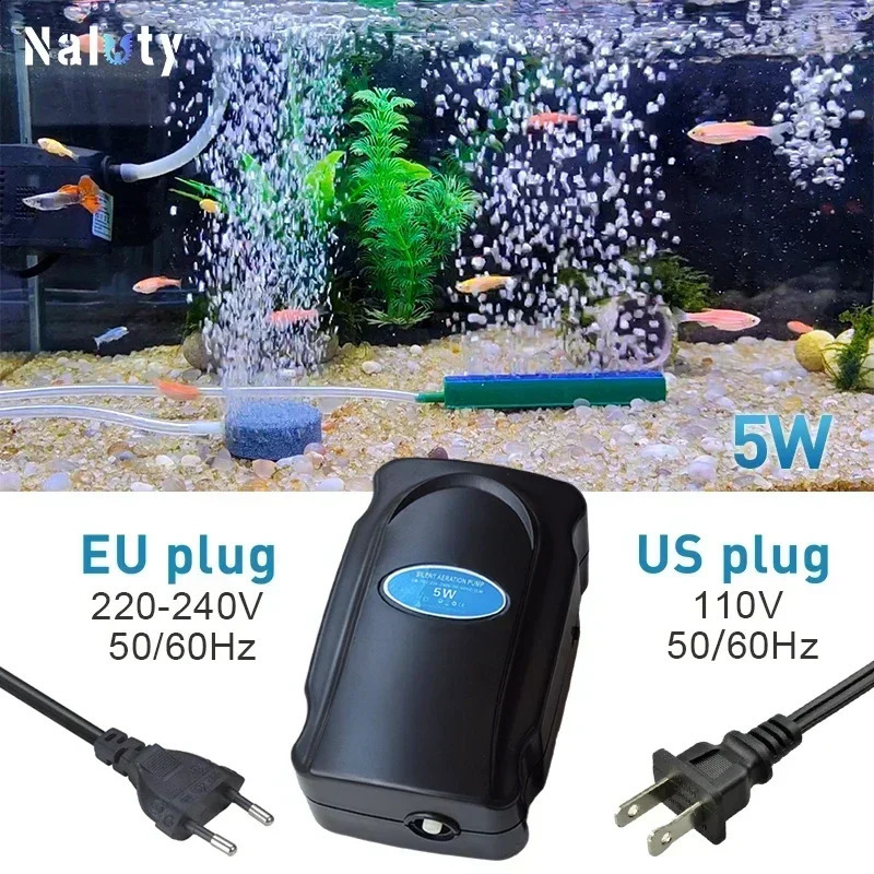 5W Aquarium Silent Air Pump 220V240V 110V Fish Tank Quiet Oxygen Accessories Bubble Stone Compressor 250318