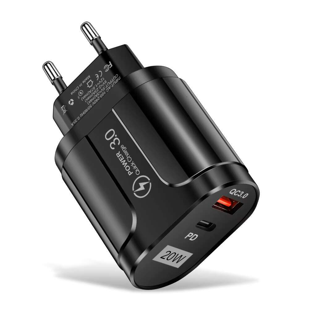 CE ROHS FCC EU US Dual Ports PD 20W QC 3.0 USB Wall Charger Type C Fast Charging for iPhone Samsung