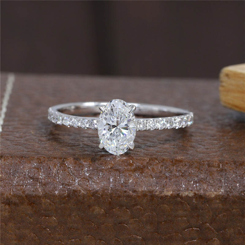 Jewelry 14K Solid Gold Oval Cut Lab Grown Diamond Engagement Half Pave Wedding Ring For Women IGI Certificate Gold Ring