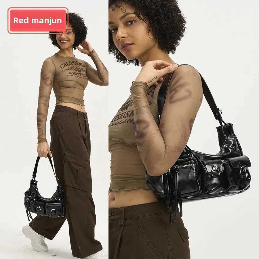 Large capacity Mti pocket motorcycle bag with niche design PU leather single shoe diagonal cross bag Y2K spicy girl Scpt Y250318