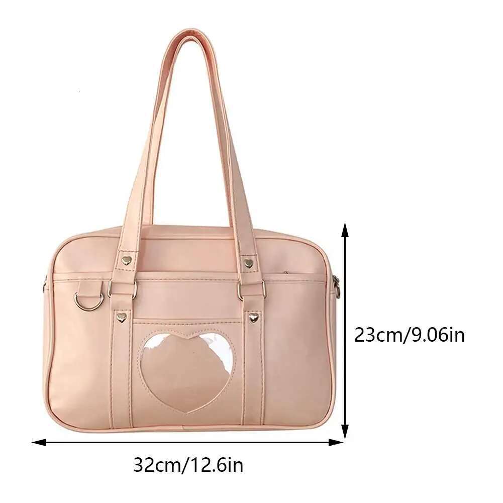Women Girls Cosplay Satchels Large Capacity PU Anime Crossbody Transparent Love Heart Japanese School Bag For Outdoor Travel