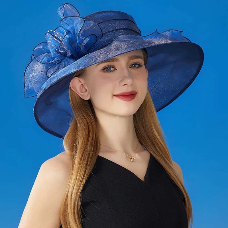 French Hepburn Style Organza Large Wer Dress Bucket Summer Retro Mesh Breathable Top Bridal Hat Female