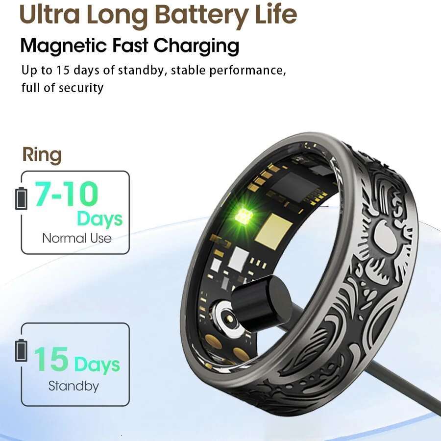 2025 New model smart vintage ring integrates design with modern technology, offering a stylish and practical wearable device.black