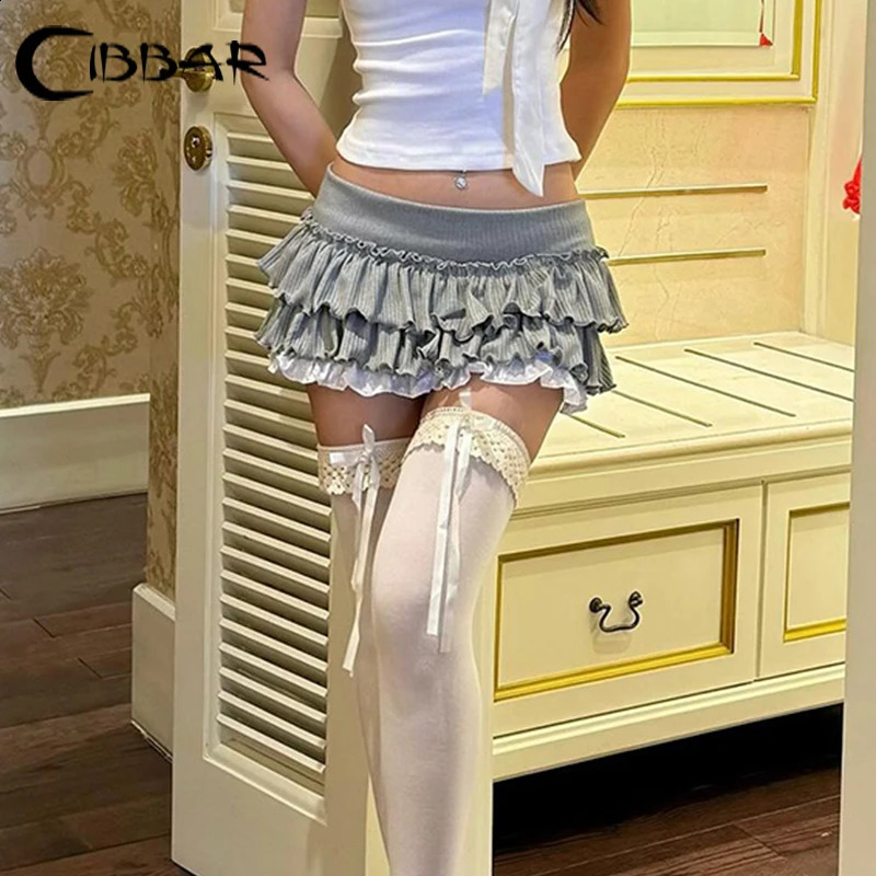CIBBAR y2k Ruffles Pleated Mini Skirt Coquette Aesthetic A-line Low-waisted Short Skirts for Women 2000s Vintage Clothing Ladies 250313
