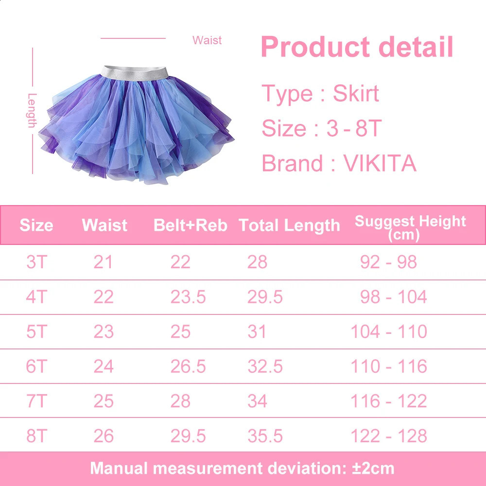 VIKITA Girls Tutu Skirts Kids Birthday Party Dance Princess Mesh Layered Tulle Cake Mini Performance Skirts Children Clothes 250319