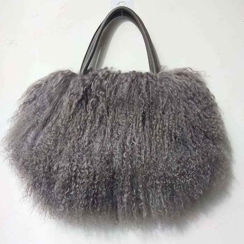 Winter Real Mongolia Lamb Handbag Women Casual Tibet Long Hair Natural Fur Shoulder Bag Genuine Tote Bags Femme