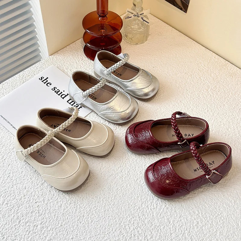 Spring Children Leather Shoes for Girls Fashion Korean Style Soft Antislippery Versatile Chic Ballet Elegant Flats 250319