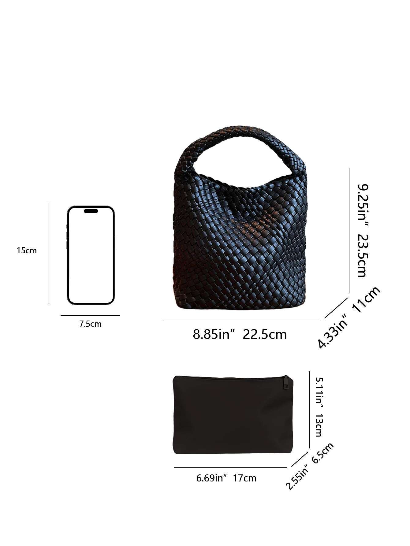 New Portable Fashionable Niche Design Woven Handbag Bucket Shoulder Armpit Simple Retro Style Bag Commuting To Work Whit