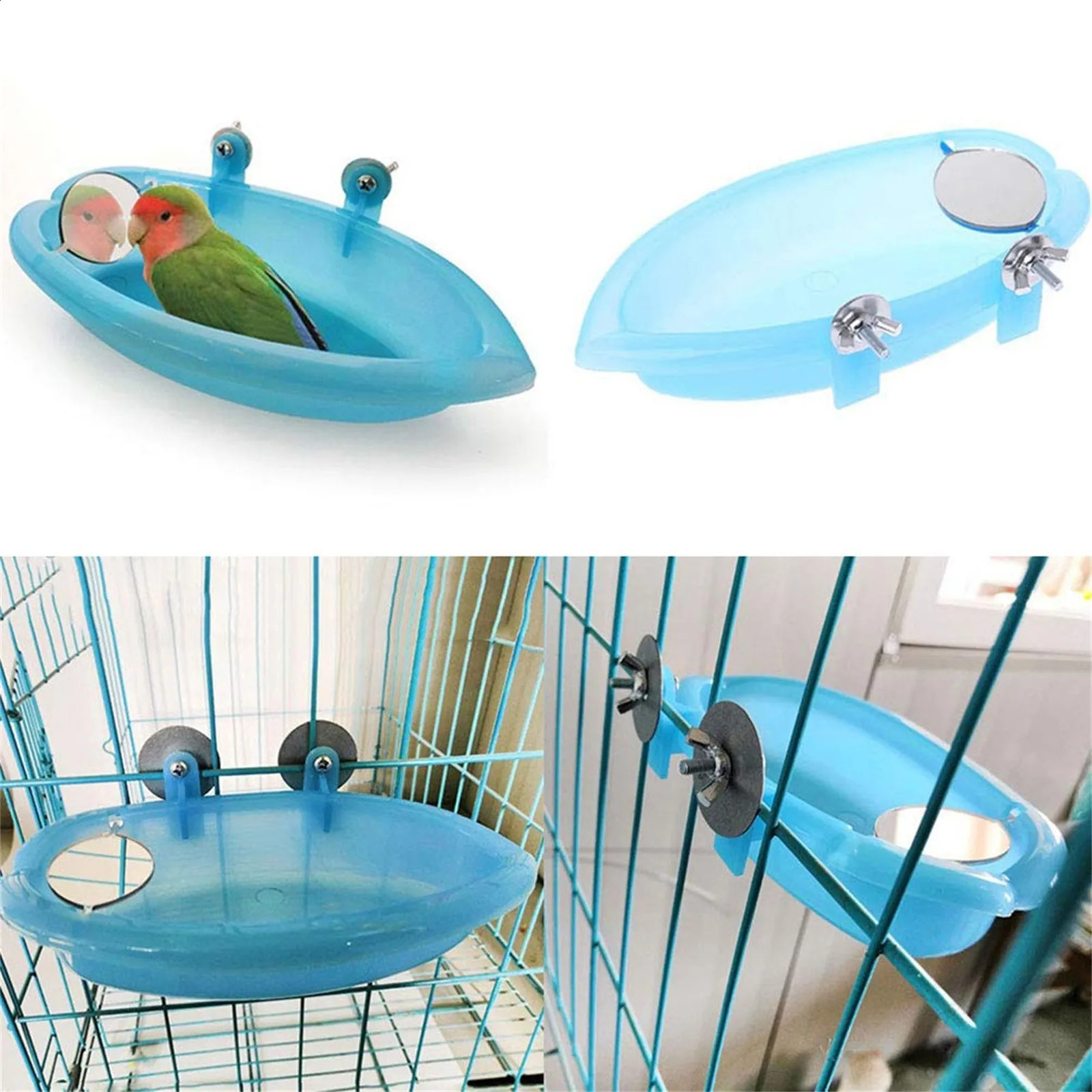 Bird water bathtub for pet cages hanging bowl parrot umbrella bird bathtubmirror 250318