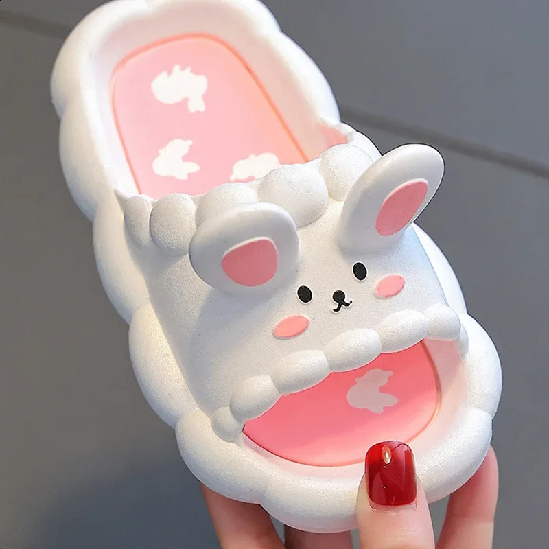 Summer Childrens Slide Cute Cartoon 3D Rabbit Slide Breathable Non slip Home Bathroom Soft Slide Girl Childrens Slide 250318
