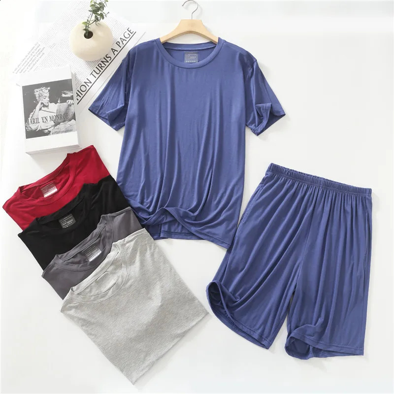 Summer pajamas mens Modal short sleeved set casual plus size two-piece set mens home clothing casual jacket pajamas Hombre 250317