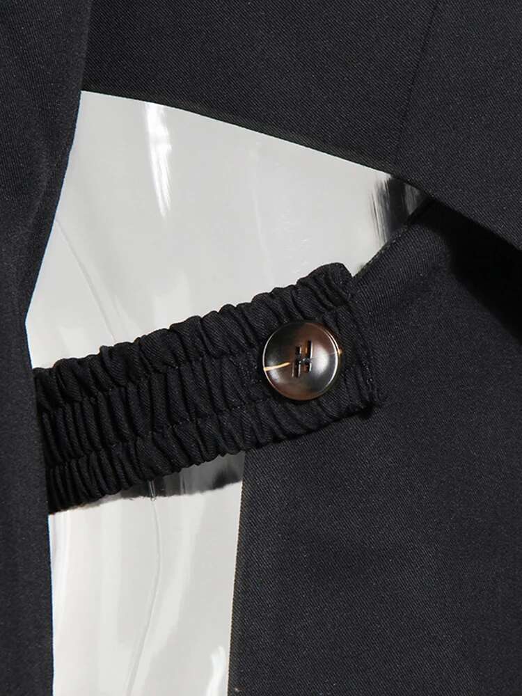 Women Black Cross Bandage Short Blazer New Lapel Long Sleeve Loose Fit Jacket Fashion Tide Spring Autumn 2025 1T126