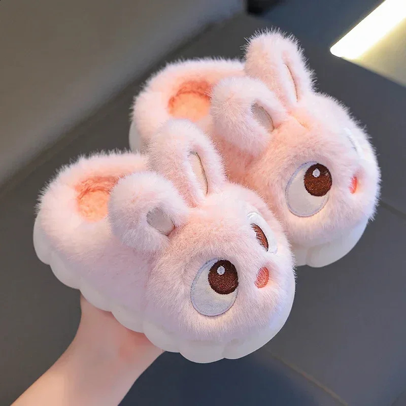 winter cute big eyed rabbit childrens waterproof warm non slip and fluffy slide suitable for girls boys children indoor cotton shoes 250318