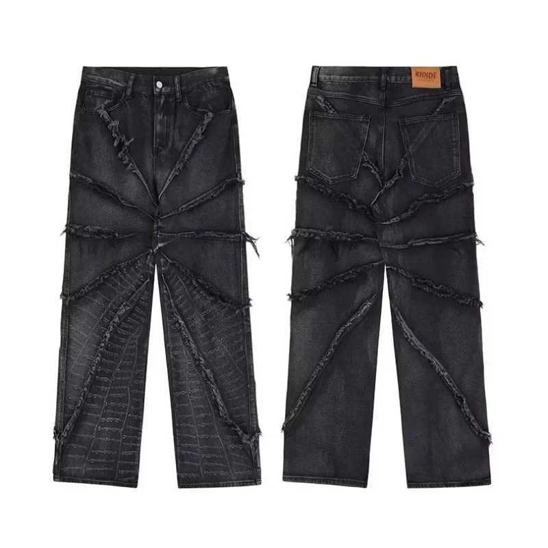 Home>Products>Y2K Punk Black American Street Rock Retro High Waist Super Large Jeans Womens Primitive Edge Wash Dark Clothing Wide Leg TrousersT