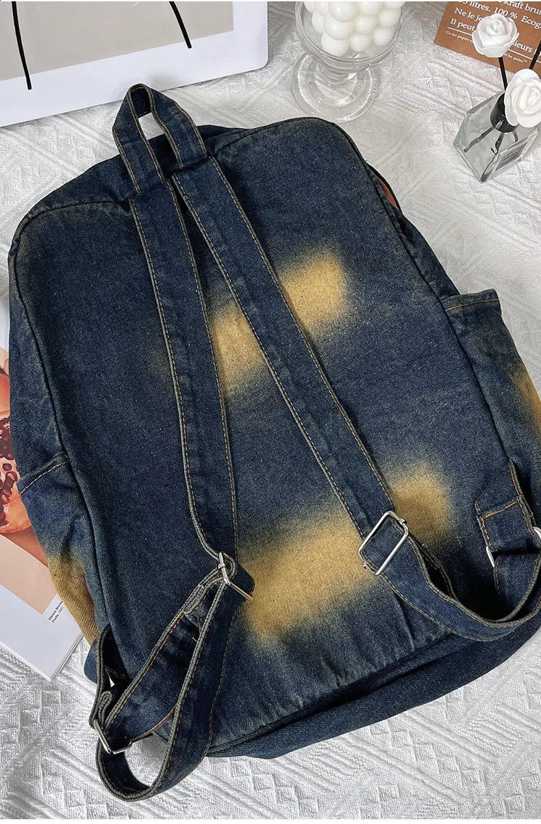 Washed Denim Womens backpack Large Capacity y2k Fashion er big Travel Bag Girls Daypack bagpack casual bag 250318