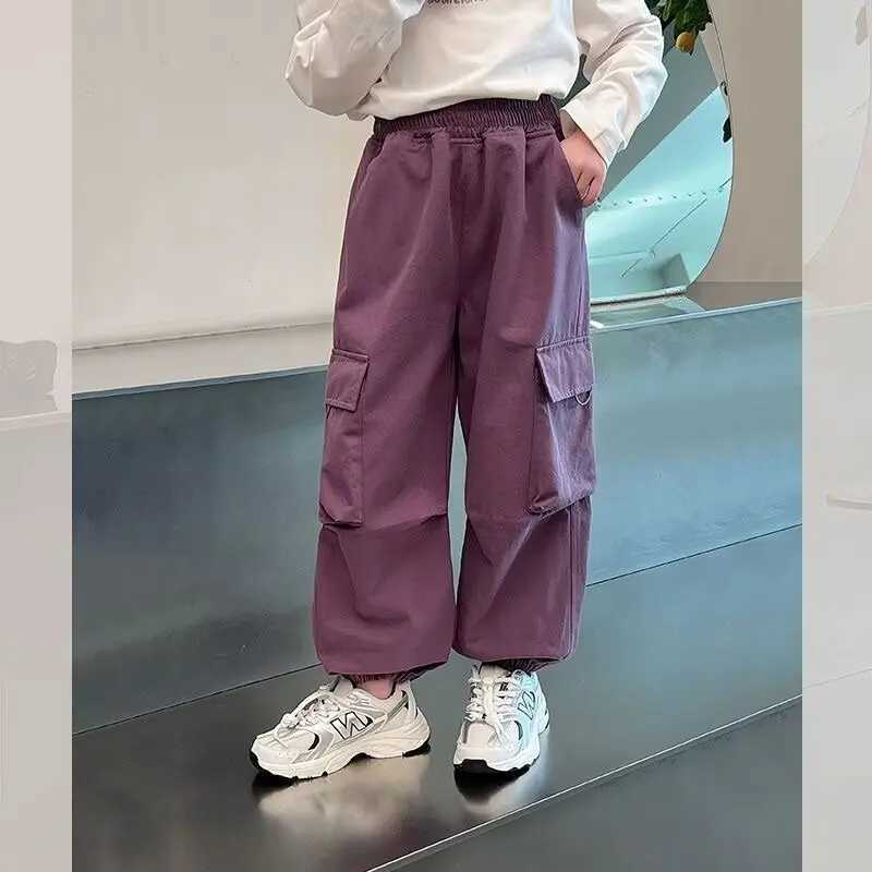 Teenage girl cargo pants childrens Trouser wide leg pocket pants spring and summerT250318