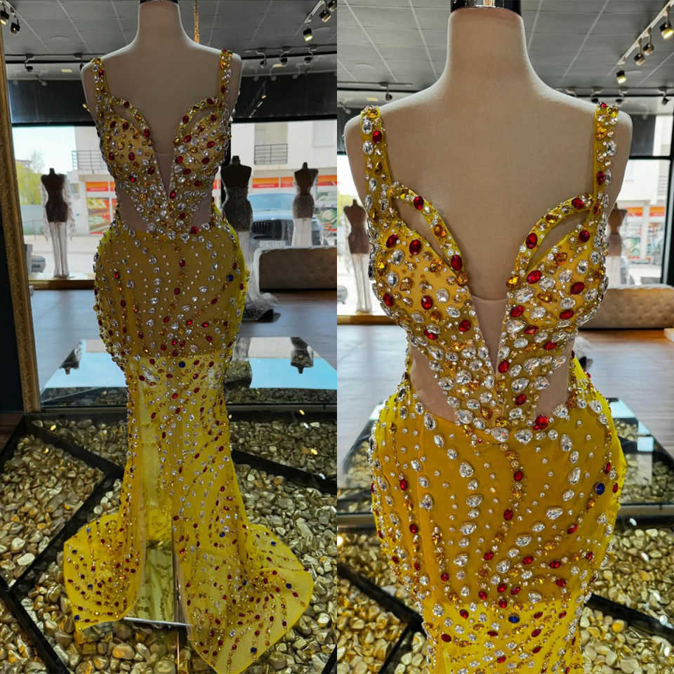 Luxurious Diamonds Mermaid Evening Dress Beaded Spaghetti Strap Sleeveless Prom Gown Sexy Floor-Length Party Dresses Customized