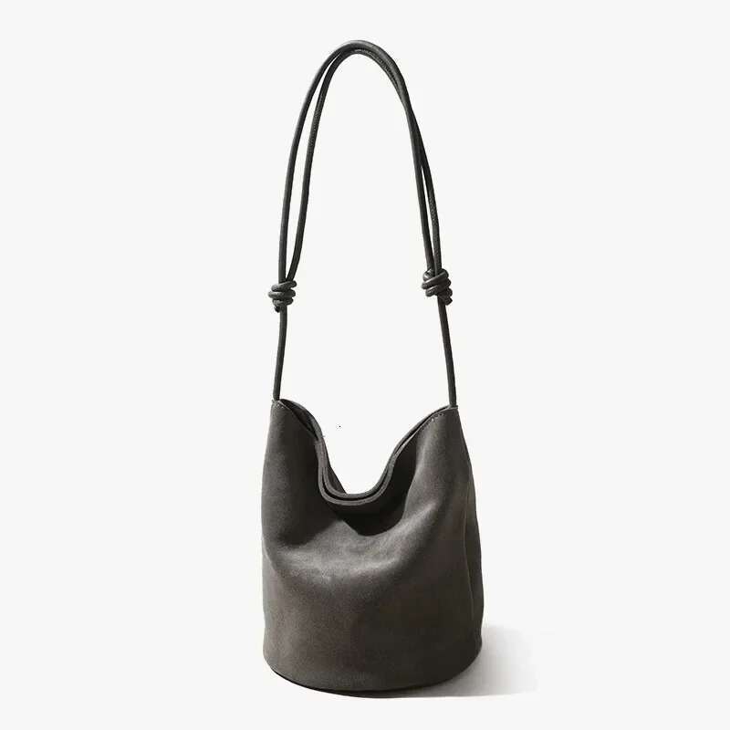 Suede Leather Handbag Women Mini Bucket Tote Strings Shoulder Vintage Bags Winter Daily Commuting Purses