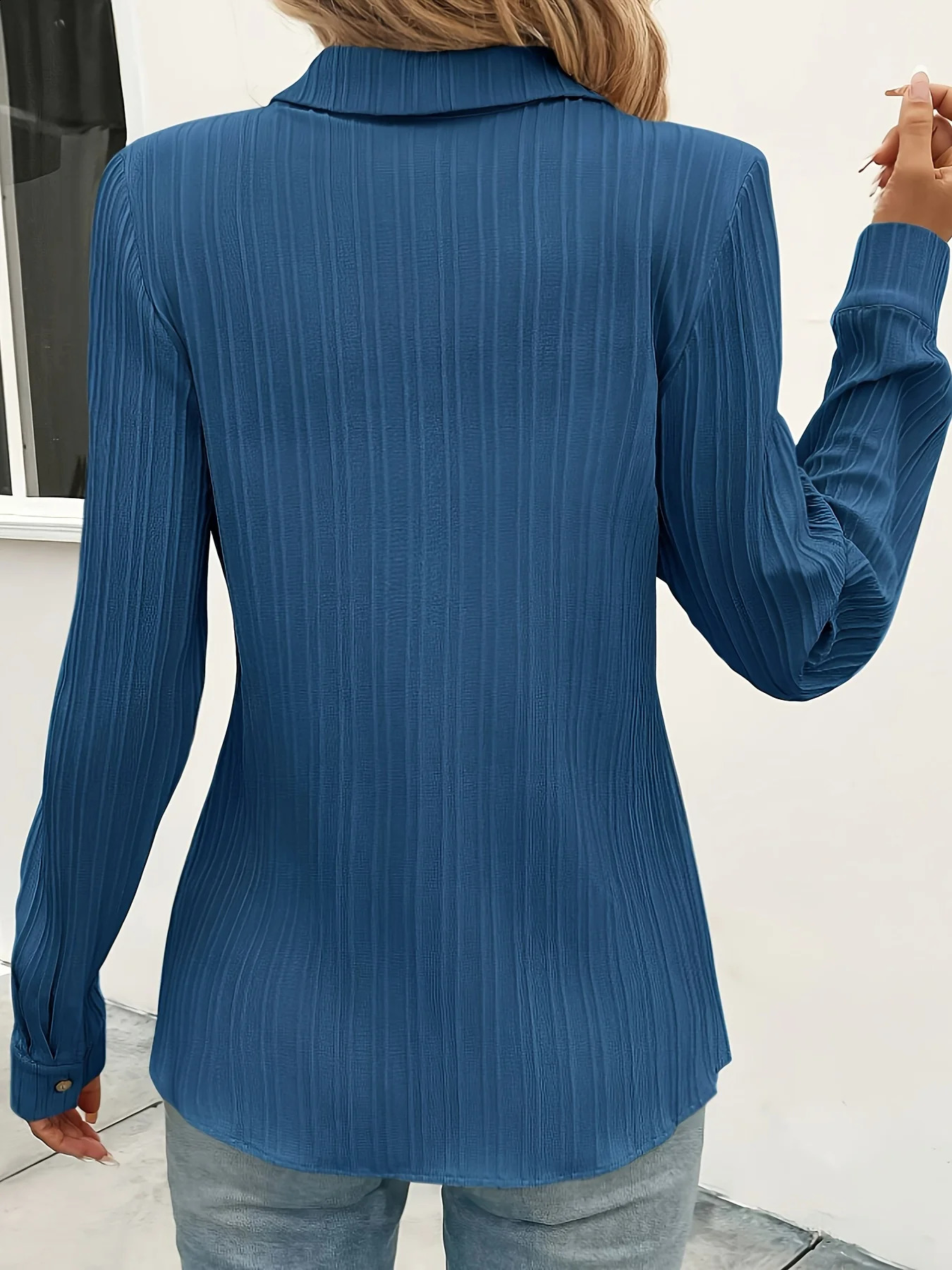 Spring and summer womens lapel long sleeved shirt solid color n ultrathin versatile elegant ordinary 250319