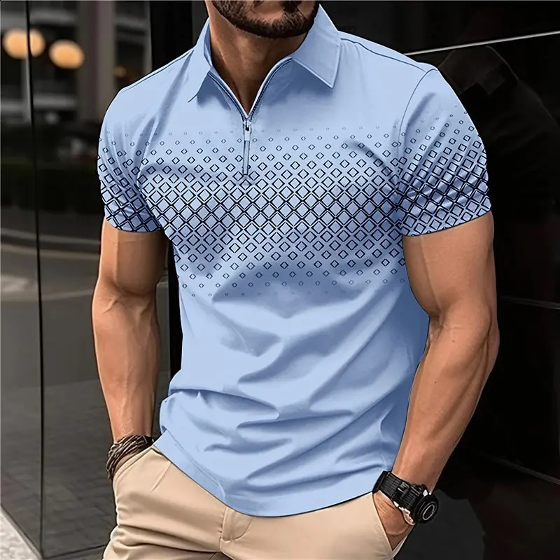 Summer Mens Polo Fashion Top 3D Printed Sports T-shirt Loose Sweat Absorbing Casual Outdoor Sports Top 250317