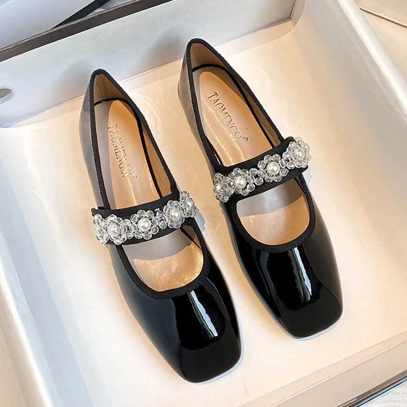 Cooked food womens transparent Rhine shoulder strap Mary Jens womens shoes Lolita ballet dancer patent apartment Loafers womens square toe ballet danc