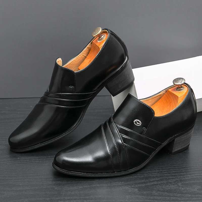 High End Brand Mens Business Dress Shoes Leather Increased Height British Shoes Men Pointed Toe Shoes Wedding Free DeliveryXJ250319