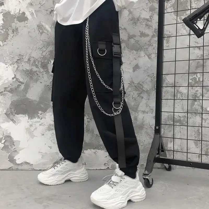 Cargo Pants Men Chains Pocket Punk Black Sweatpants Gothic Harajuku Jogger Trousers Women Clothing Hip-Hop Streetwear Techwear X250319