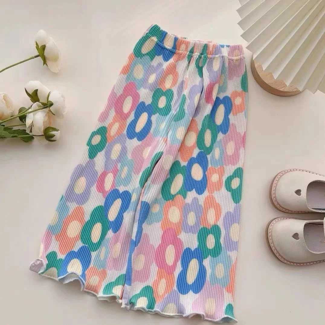 Girls summer thin ice silk childrens wide leg pants Little girls summer cool pants baby girls summer anti-mosquito pantsT250318
