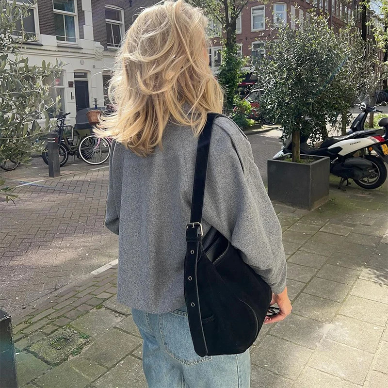 Grey double breasted synthetic wool coat for women loose collared long sleeved jacket autumn elegant casual 250319