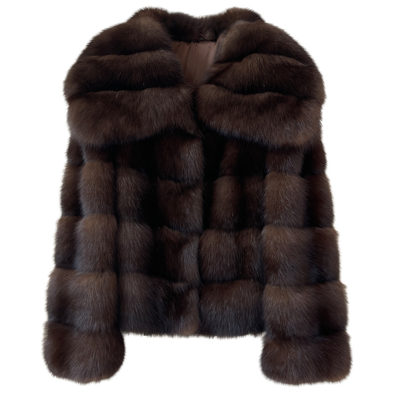 Wind black gold mink 2024 winter fashion classic trumpet sleeve imitation fur women's big collar coat