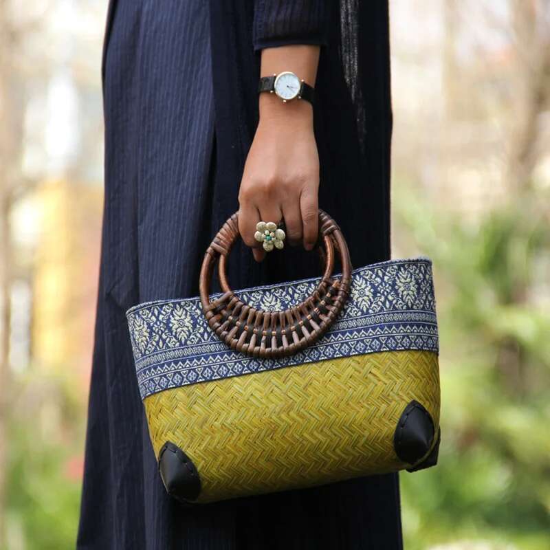 Retro Japanese Handmade Bamboo Mini Female Bag Literary Youth Storage Woven Rattan Handbag