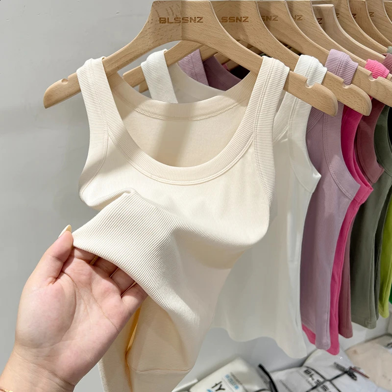2024 Summer Womens Solid Round Neck Ribbed Tank Top Basic Elastic ONeck 250319