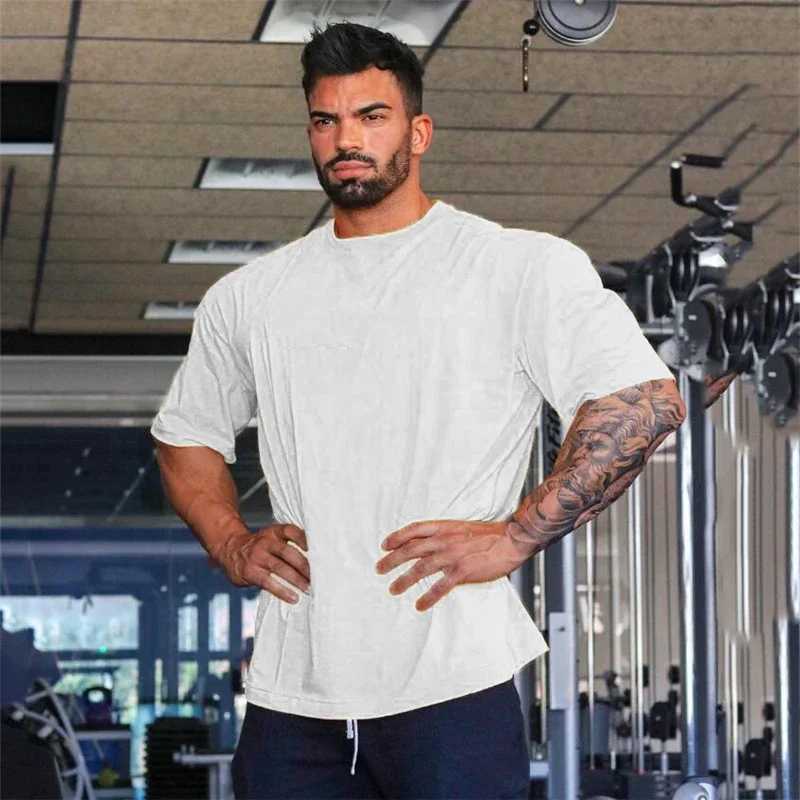 Solid color gym running sportswear fitness ultra-fine cotton shirt mens hip-hop short sleeved fitness muscle T-shirtT250318