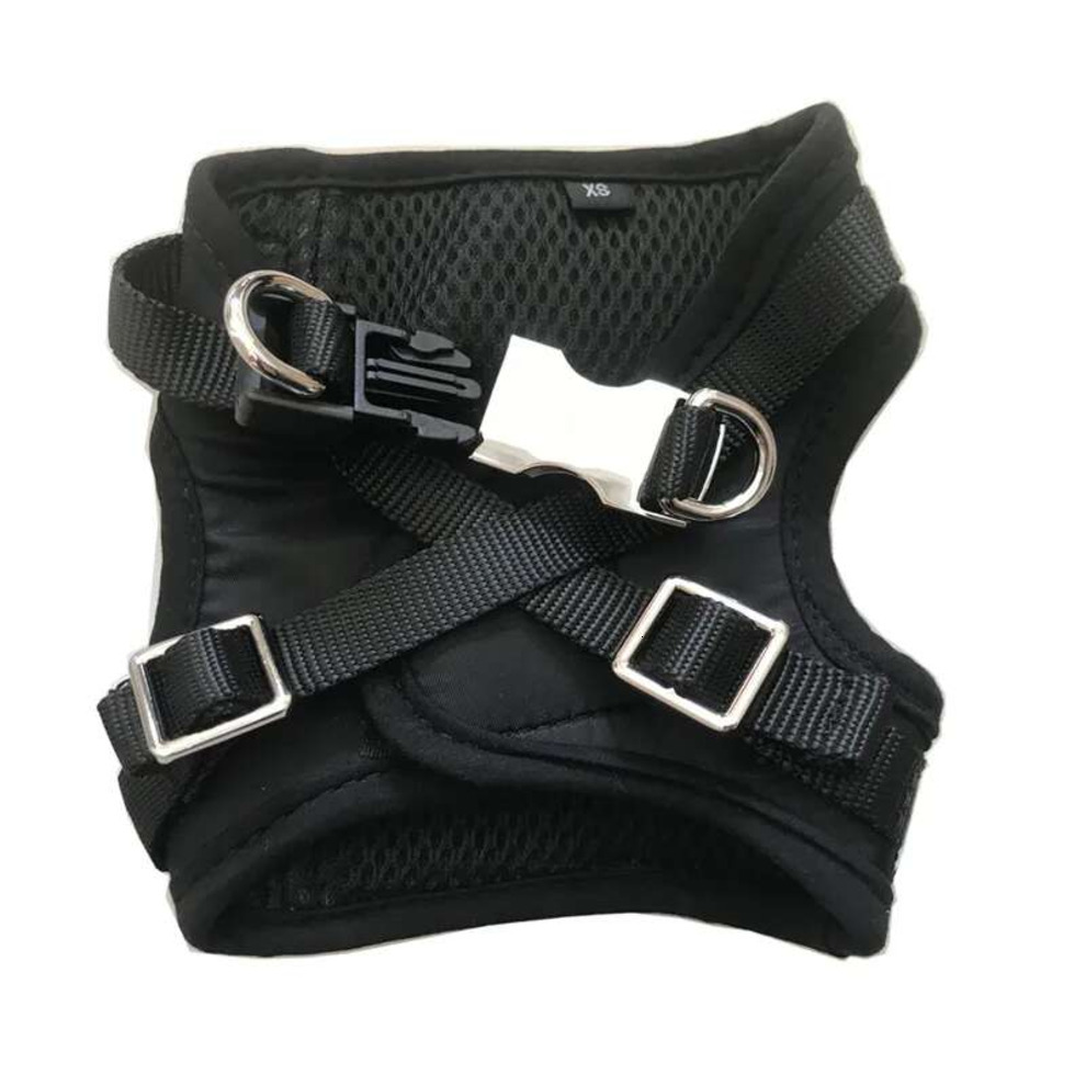 Designer Harnesses Leashes Set Soft Air Mesh Adjustable Pet Harness Pets Bandanas PU Leather Dog Collars for Small Dogs Cat French Bulldog Black XXL A