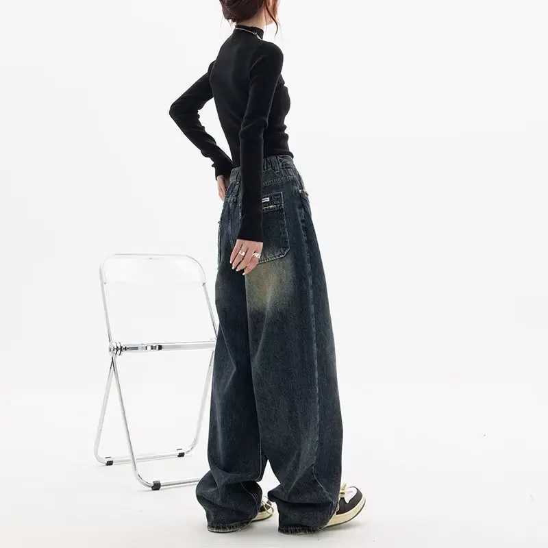 Spring and autumn wide leg jeans for women high waisted jeans for women denim jeans for women Harajuku retro BF style loose fitting womens streetwearT
