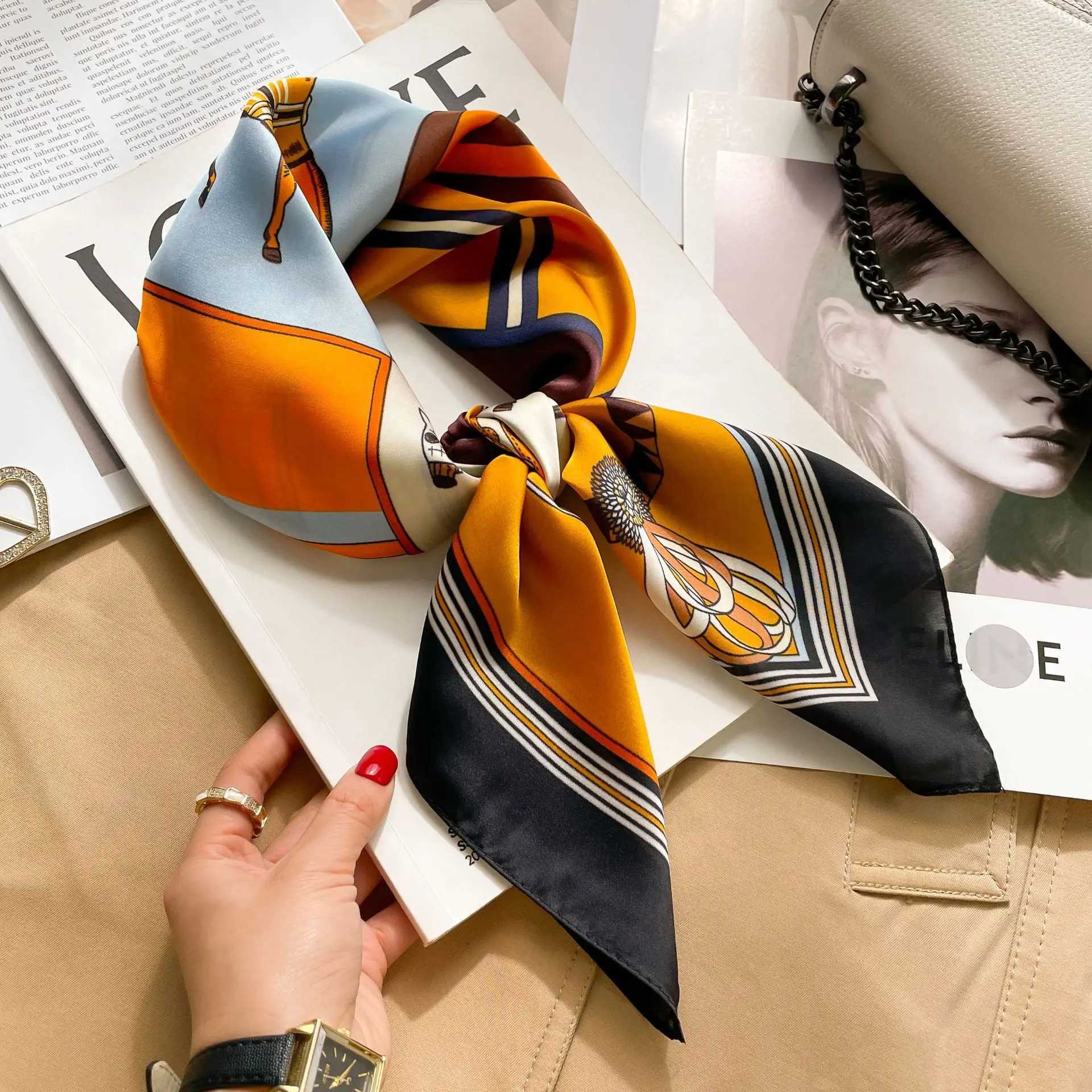Luxury design chain printed small square scarf simulating silk thin neck scarf fashionable summer sunscreen scarf 70x70cm X250319