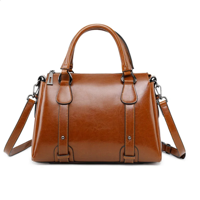 Genuine leather womens shoulder ten font handbag top casual oil wax cowhide messenger 250317
