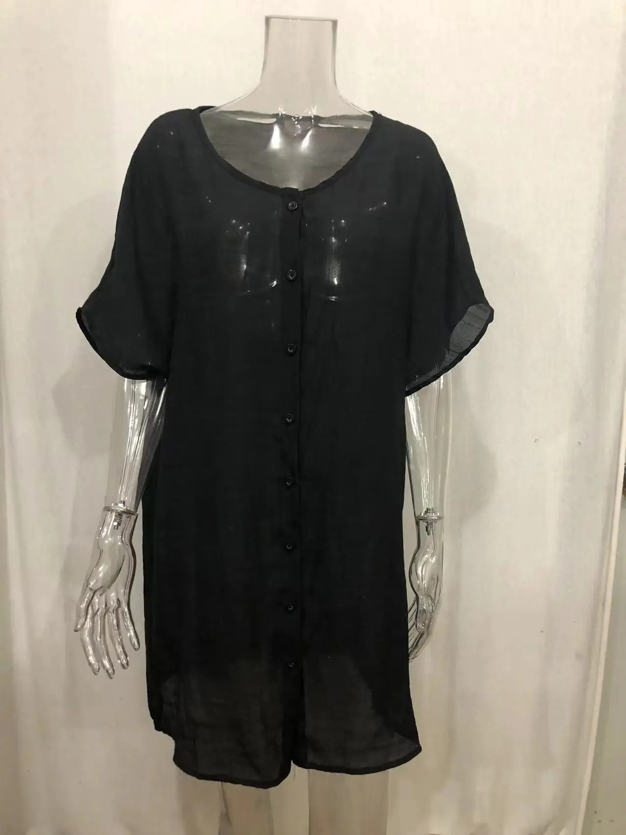 Womens cotton linen long sleeved summer short sleeved solid button shirt casual shirt retro oversized S-8XL FYY1071 250318
