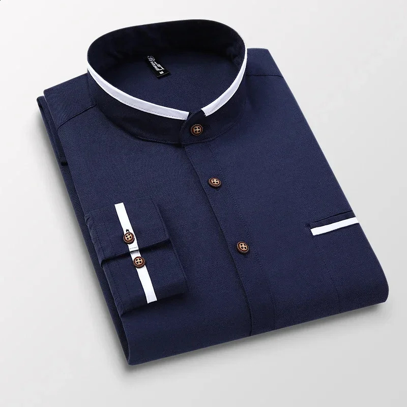 TFETTERS autumn long sleeved mens oversized shirt with pocket n Korean style stand collar ultrathin for clothing 250317