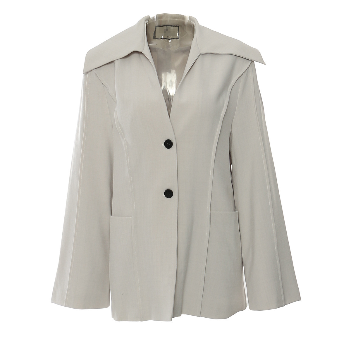 Women Gray Belted Pocket Elegant Big Size Blazer New V-neck Long Sleeve Jacket Fashion Tide Spring Autumn 2025 1DH7640