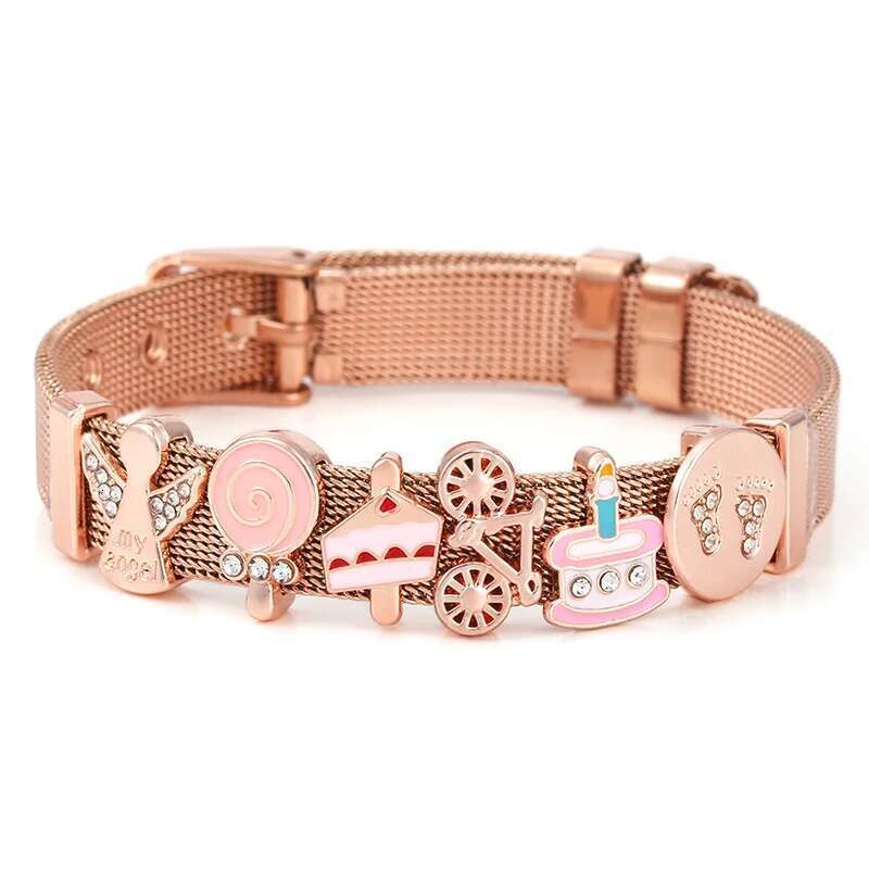 10mm Fairy Cake Beads Charm Bracelets DIY Mesh Keeper Bracelets Pulseras Mujer For Women Men Fashion Jewelry Gift Dropshipping