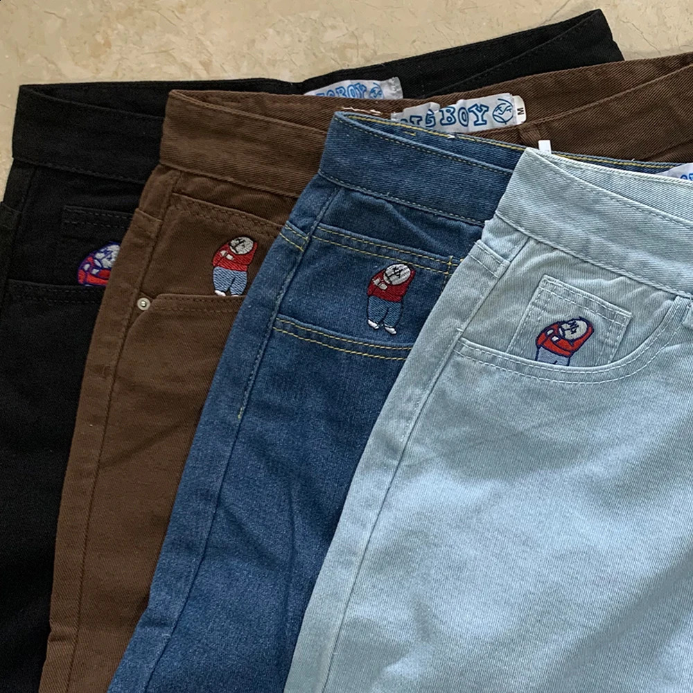 Polar Big Boy ed Jeans Y2K Pants Streetwear Gothic Cartoon Blue Pocket Retro Punk Rock High Waist Denim Trousers 250317