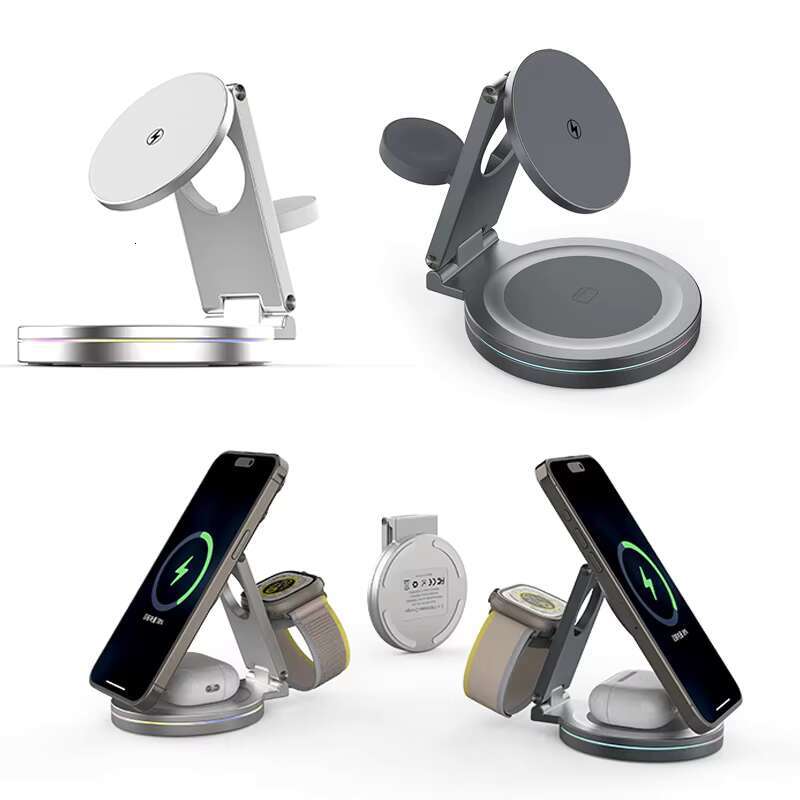 New 3 in 1 Foldable Magnetic Wireless Charger 15W Smart Fast Charging Station 360 Degree Rotation for iPhone 15/14/13/12 Apple